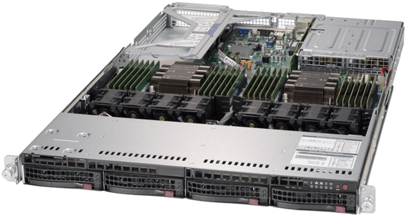 Сервер Supermicro 6019U-TRTP CSE-819UTS noCPU X11DPU 24хDDR4 softRaid IPMI 2х750W PSU Ethernet 2х10Gb/s 4х3,5" BPN SAS3-815TQ AOC-UR-i2XT FCLGA3647