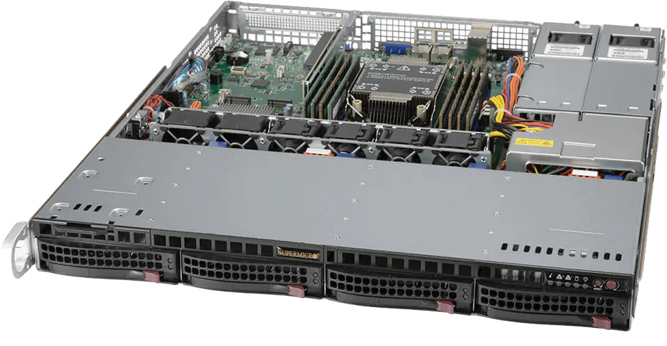 Сервер Supermicro SYS-510P-MR CSE-813 noCPU X12SPO-F 8хDDR4 softRaid IPMI 2х400W PSU Ethernet 2х1Gb/s 4х3,5" G34